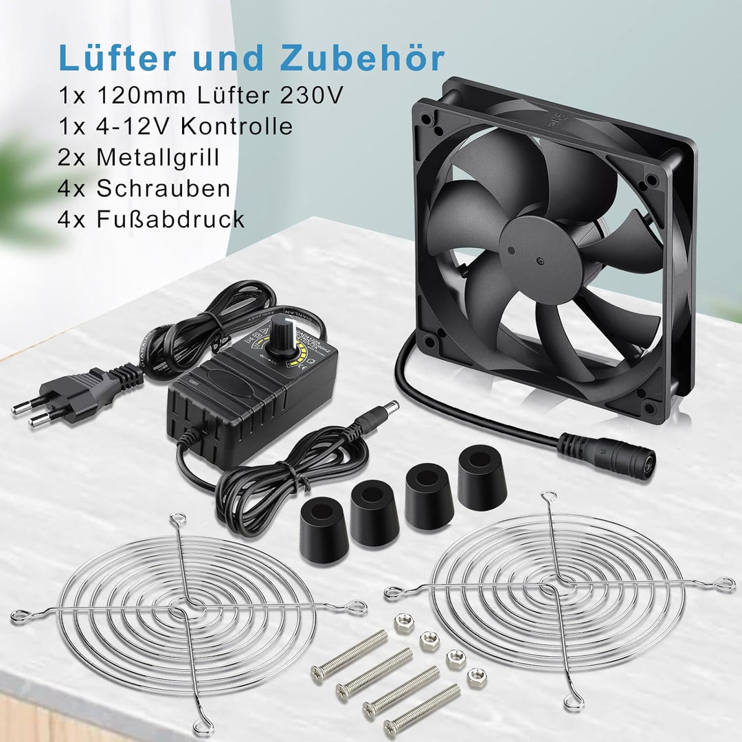 GDSTIME 12V 120mm Lüfter 120mm Gehäuselüfter mit Geschwindigkeitskontrolle AC 220V - 240V Lüfter 300