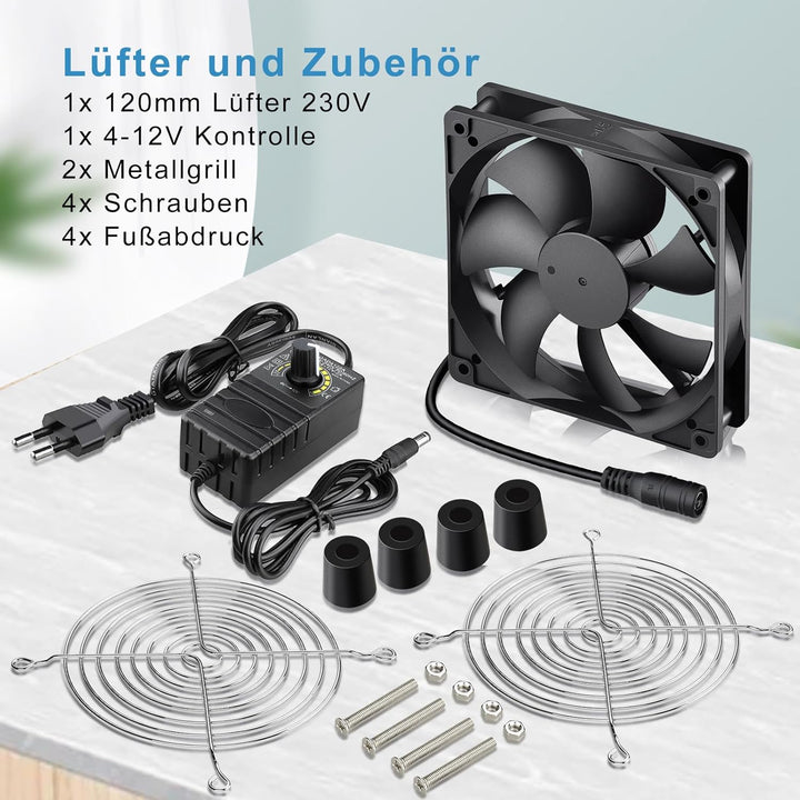 GDSTIME 12V 120mm Lüfter 120mm Gehäuselüfter mit Geschwindigkeitskontrolle AC 220V - 240V Lüfter 300