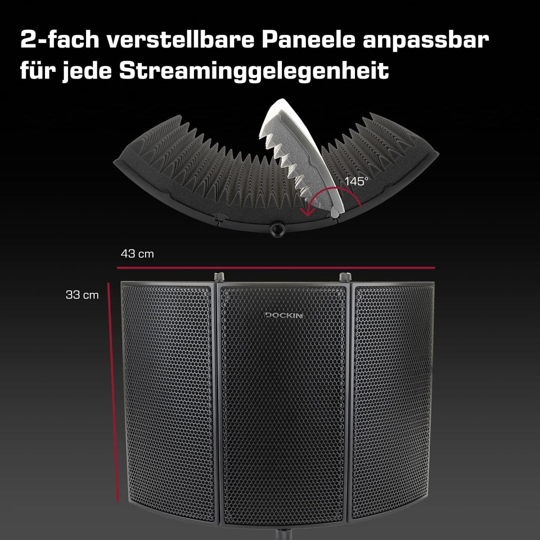 DOCKIN® 𝗣𝗥𝗘𝗠𝗜𝗨𝗠 Mikrofon Pop Filter Isolation-Schallschutz mit hochdichtem Akustikschaumstoff, 3 Sei