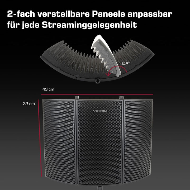 DOCKIN® 𝗣𝗥𝗘𝗠𝗜𝗨𝗠 Mikrofon Pop Filter Isolation-Schallschutz mit hochdichtem Akustikschaumstoff, 3 Sei
