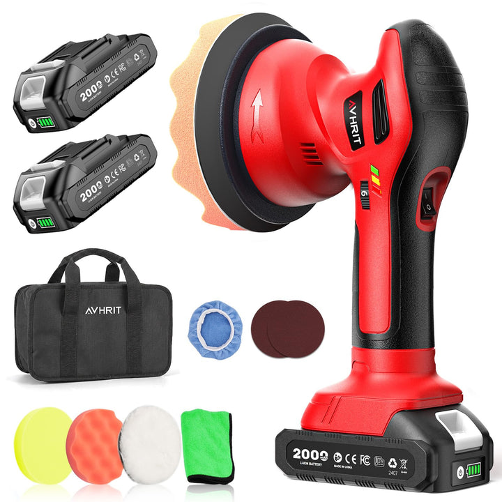 2025 Poliermaschine Auto Akku, 2x4000mAh Batterie (Bis zu 6000 U/min) Poliermaschine Auto, 6'' Autop