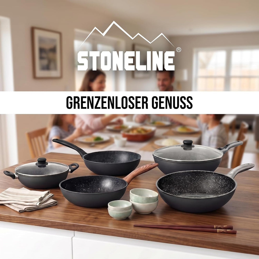 STONELINE Back to Nature Made in Germany Wok 30 cm, auch für öl- und fettfreies Braten, Wok Pfanne b