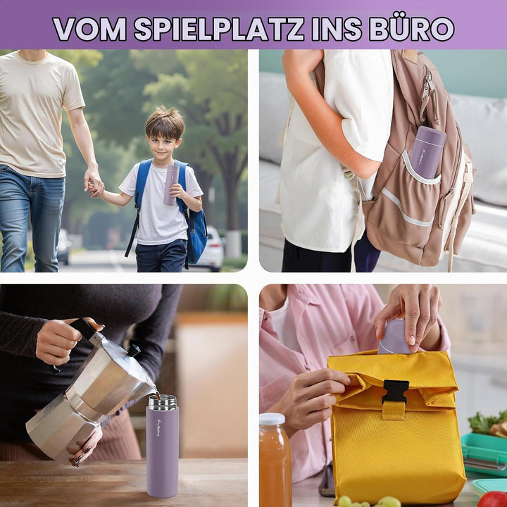 【Upgrade-Version】Exllena Mini Thermosflasche 350ml mit Edelstahl-Deckel, Trinkflasche Klein Doppelwa