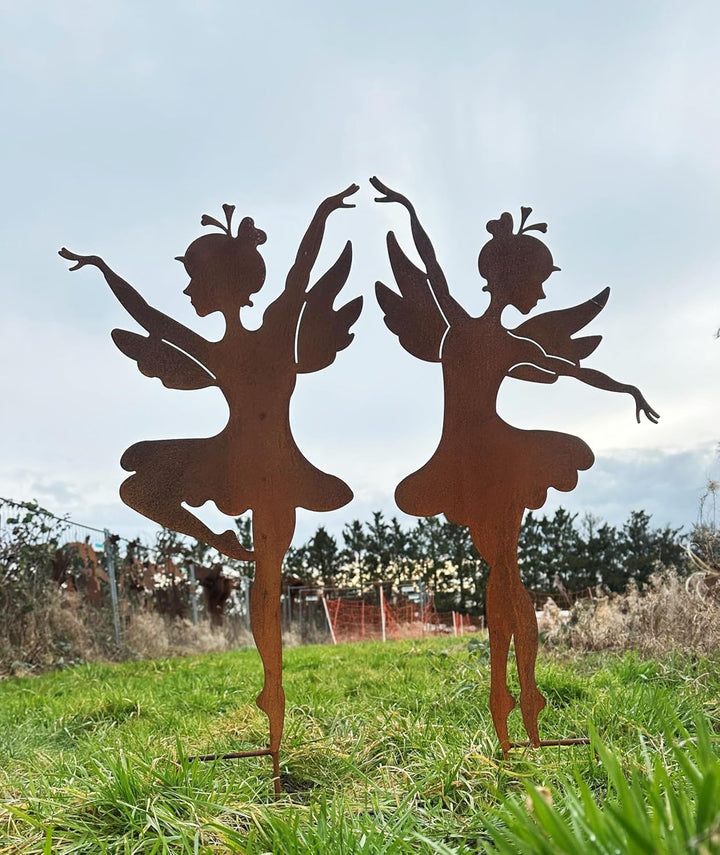 Gartenfigur Fee Ballerina schaut nach unten 84cm zum Stecken Gartenstecker Edelrost Gartendeko Wette