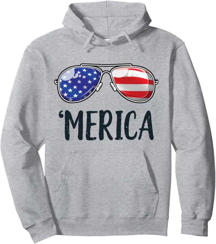 Merica 4th Of July Sunglasses Men Women USA American Flag Pullover Hoodie