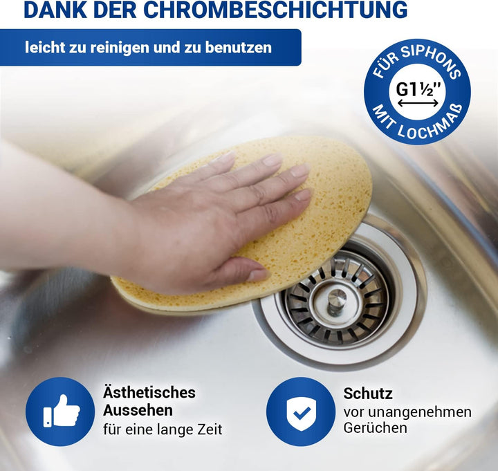 VIOKS Waschbecken Ablaufgarnitur mit Siebkorbventil 70mm mit Raumschaffer