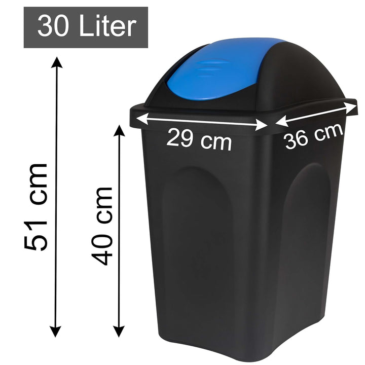 Mülleimer 30l schwarz blau eckig, Schwingdeckel Mülleimer Küche, Mülltonne, Abfalleimer Küche, Mistk