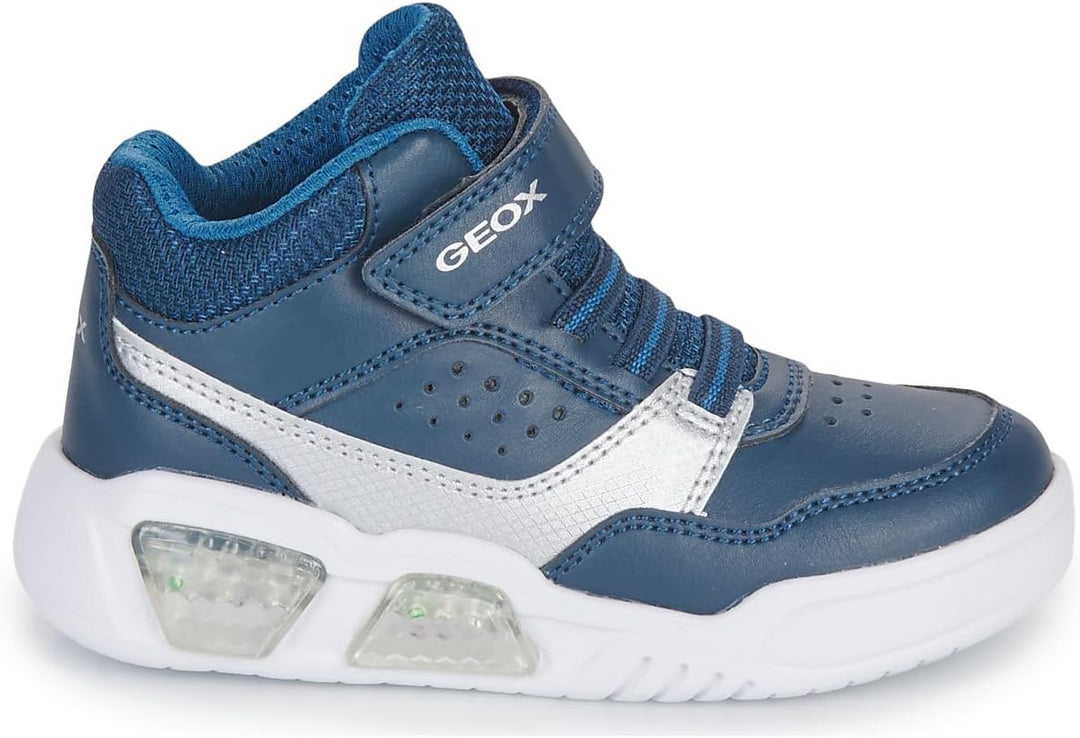 Geox Jungen J Illuminus Boy Sneaker 31 EU Navy Silver, 31 EU Navy Silver