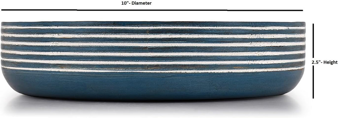 Obstschale aus Mangoholz, rustikales blaues Finish, dekorative Servierschale aus Holz für Küchenthek