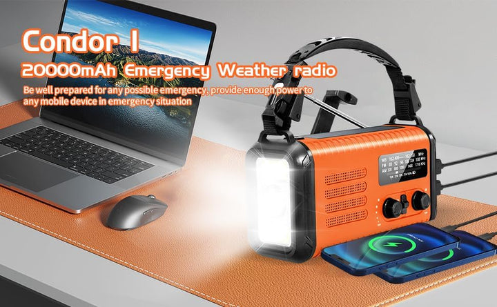 Notfallradio, Crank Wetterradio, 20000mAh Solarradio, Hand Kurbelradio mit AM/FM, tragbares Radio mi