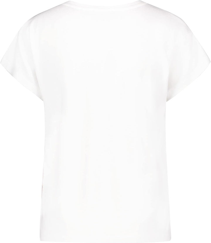 Taifun Damen Blusenshirt mit Front-Print Kurzarm, überschnittene Schultern Gemustert 42 Offwhite Gem