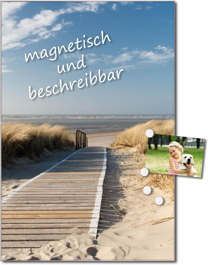 banjado® Glas Magnettafel mit 4 Magneten - Magnetwand 40x60cm mit Motiv Dünen - Memoboard/Pinnwand m