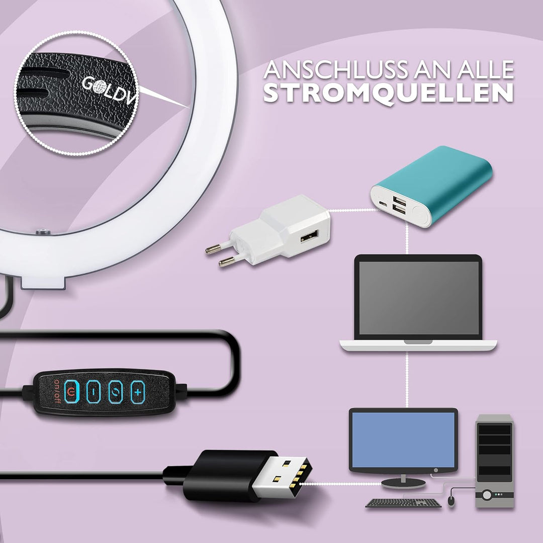 Ringleuchte Dimmbar – 10 Zoll Ringlicht mit Stativ & Bluetooth Selbstauslöser – 10 Helligkeitsstufen