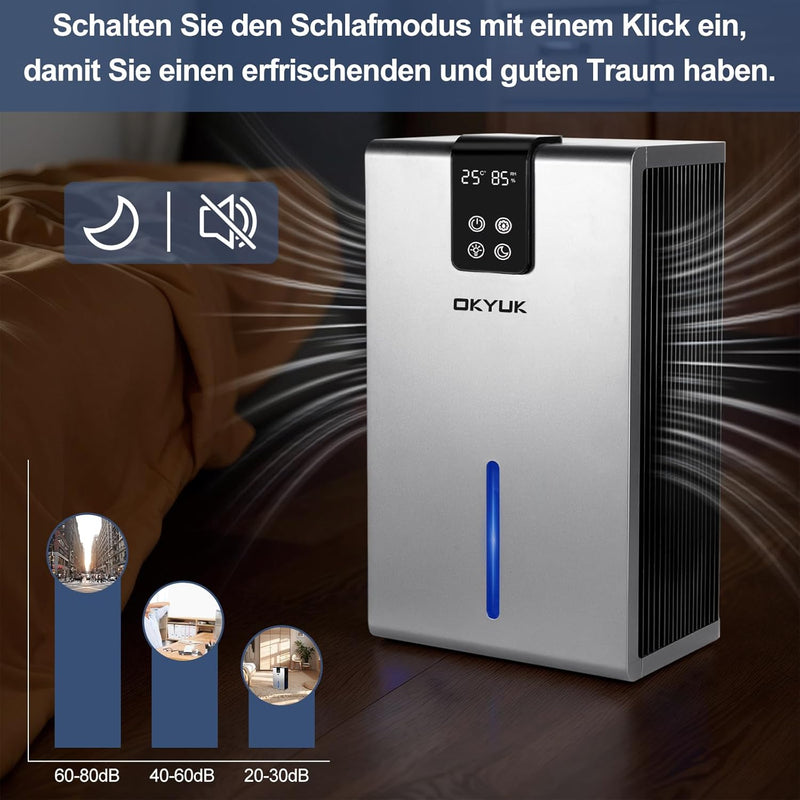 Luftentfeuchter Elektrisch 2700ml, Luftentfeuchter für Zuhause mit automatischer Abschaltung, 7-Farb