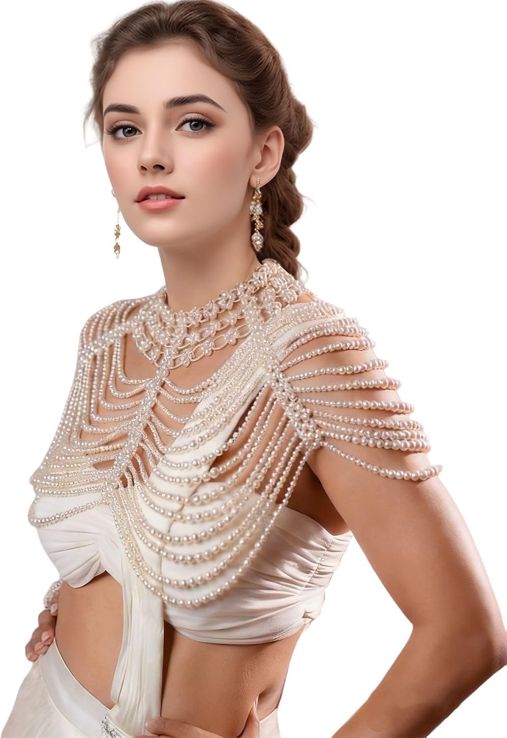 Vintage-Perlen-Umhang, Damenschal, Perlen-Capelet für Braut, Hochzeit, Steampunk-Kostüm Einheitsgrös
