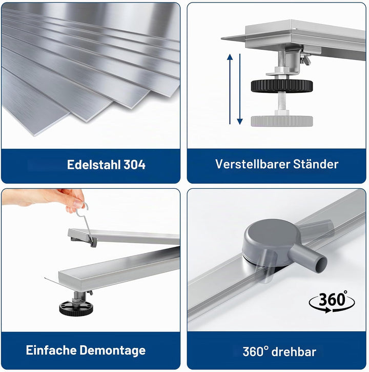 Neodrain Duschrinne 60cm Edelstahl Bodenablauf - 360° Siphon Befliesbar Duschablauf Flach mit Geruch