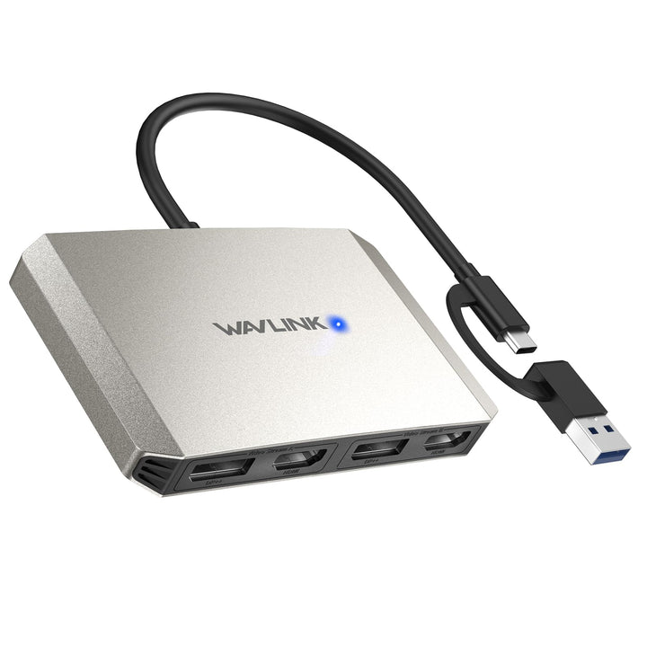 WAVLINK DisplayLink USB 3.0 or USB C to DisplayPort HDMI Adapter, Dual 5K/4K@60Hz 4IN1 Monitor Hub f
