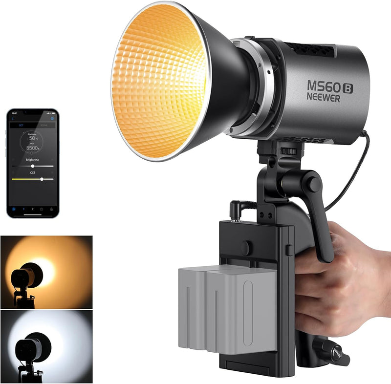 NEEWER MS60B LED Videoleuchte Studiolicht mit 2,4G/APP Steuerung 65W Ganzmetall Mini Kompakt COB Bi-