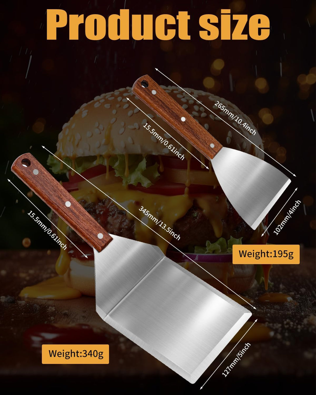 Kureny Grillspachtel Set aus Edelstahl,Grillspachtel Set mit Holzgriff,Kreativer Grillwender, Einzig