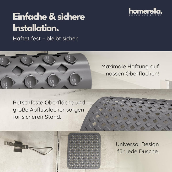 Homerella® Duschmatte rutschfest - 100% BPA frei - Inkl. 2 Haken zum Aufhängen 53x53cm - Antirutschm