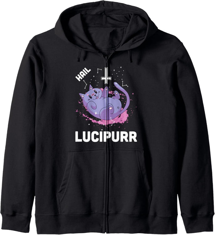Lucipurr Hail Satan Okkulte Satanische Katze Baphomet Kapuzenjacke