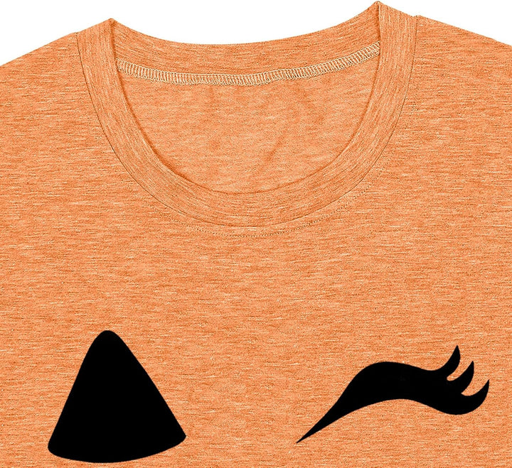 Damen Halloween KüRbisgesicht T-Shirt Frauen KüRbis Shirt Herbst Karneval Shirts L Orange2, L Orange