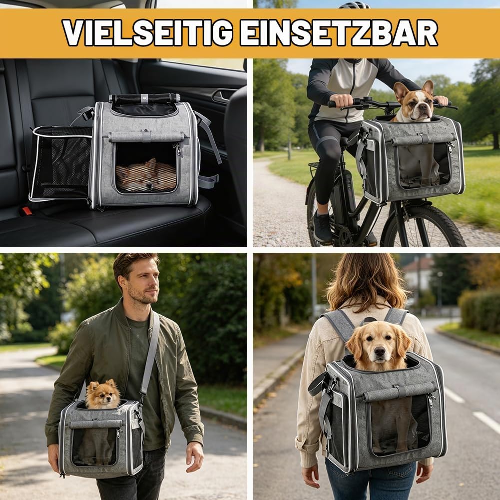 Hundekorb Fahrrad Vorne 4-in-1, Erweiterbarer Hunderucksack Hundefahrradkorb, Grau Faltbare Haustier
