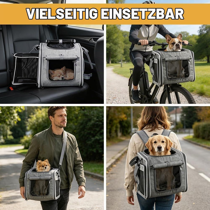 Hundekorb Fahrrad Vorne 4-in-1, Erweiterbarer Hunderucksack Hundefahrradkorb, Grau Faltbare Haustier