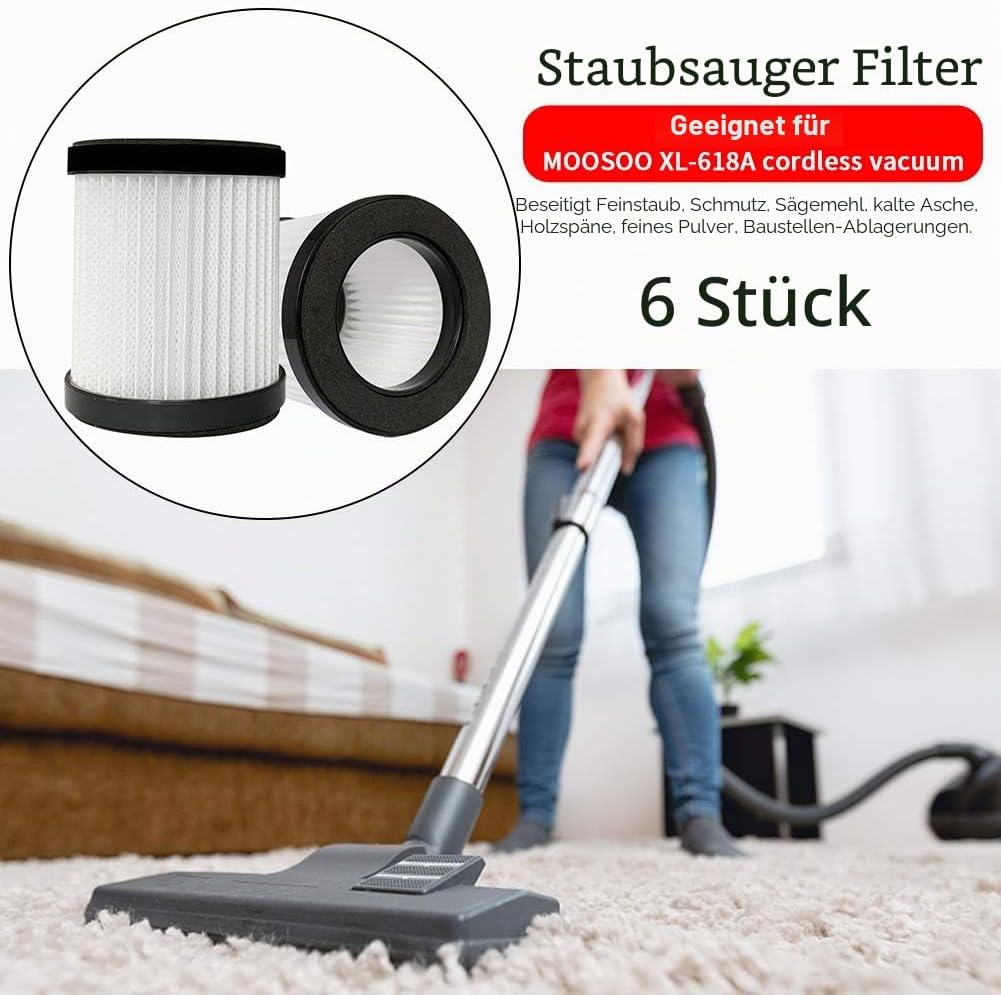 6Pcs XL-618A Flitters Ersatzfilter für MOOSOO XL 618A Akku-Staubsauger, Staubsauger Filter Sieb Stau