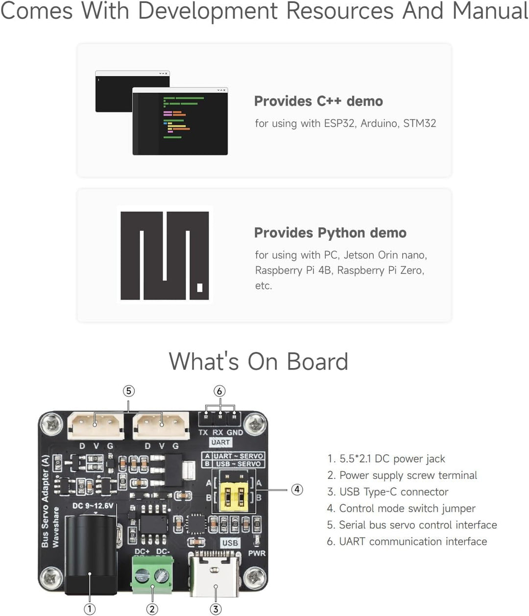 Waveshare 2PCS Serial Bus Servo Driver Board, Integrates Servo Power Supply & Control Circuit, Appli