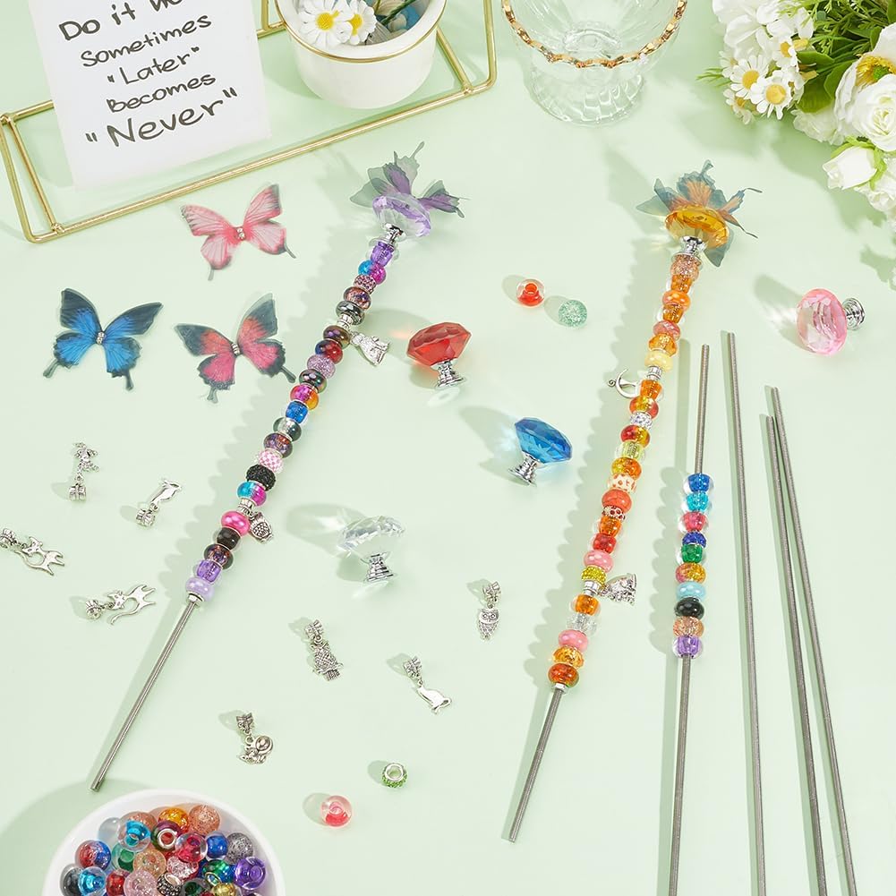 SUNNYCLUE 194 Stück DIY Gartenstecker Set Perlen Gartenstecker Feenstäbe Organza Schmetterling Gross