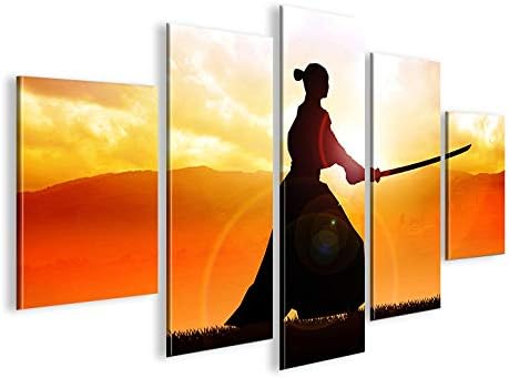 islandburner Bild Bilder auf Leinwand Samurai Kämpfer im Sonnenuntergang MF XXL Poster Leinwandbild