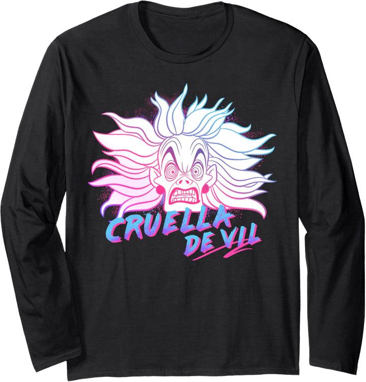 Disney Villains Cruella De Vil Neon Outline Portrait Langarmshirt