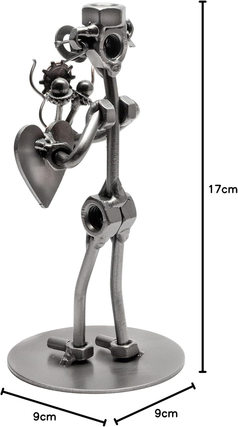 STEEMO Schraubenmännchen Blumenstrauss Herz Geschenk Metall-Kunst Deko 9x9x17 cm