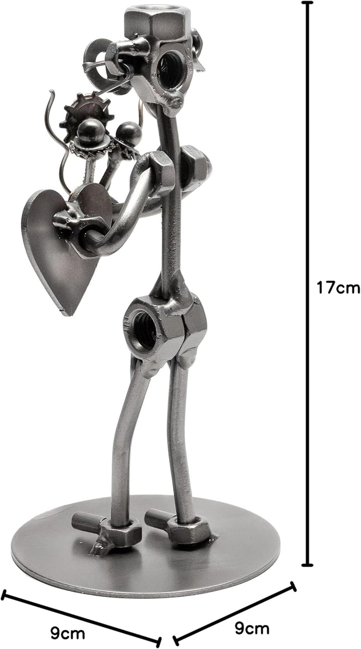 STEEMO Schraubenmännchen Blumenstrauss Herz Geschenk Metall-Kunst Deko 9x9x17 cm