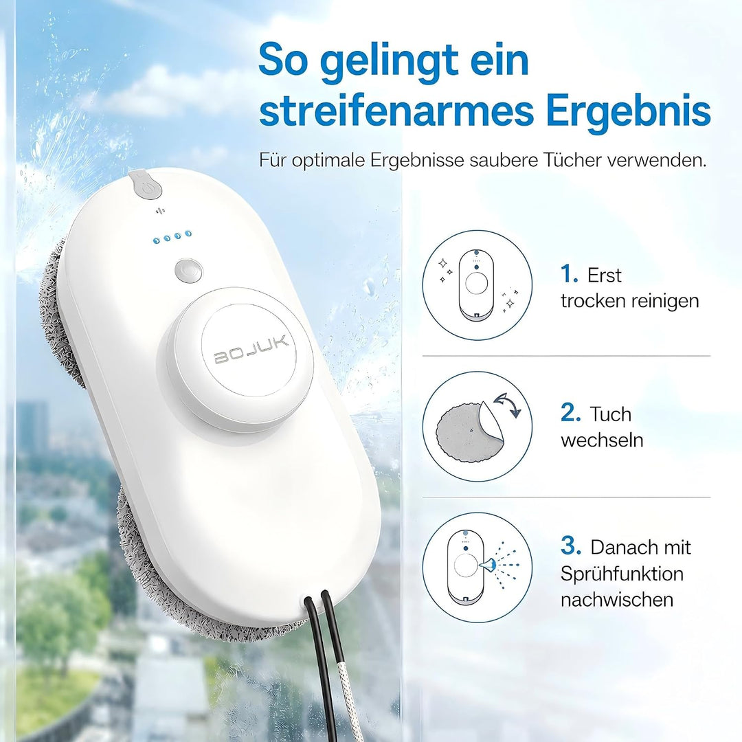 Fensterputzroboter mit Sprühfunktion, 6500Pa Fensterroboter Weiss, Weiss