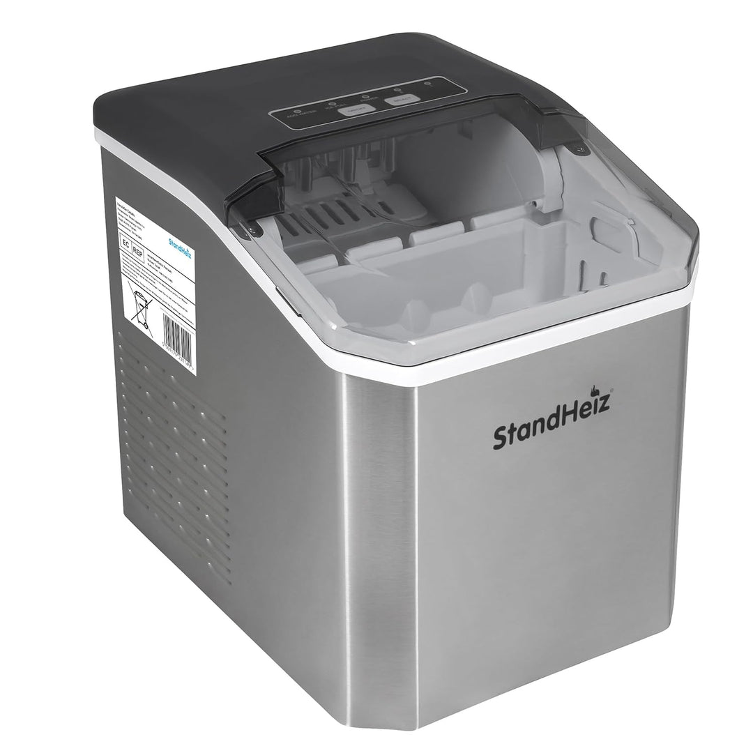 Eiswürfelmaschine Silber 12 kg / 24 h – Selbstreinigender Ice Maker mit 2 Grössen grosse Eiswürfel,