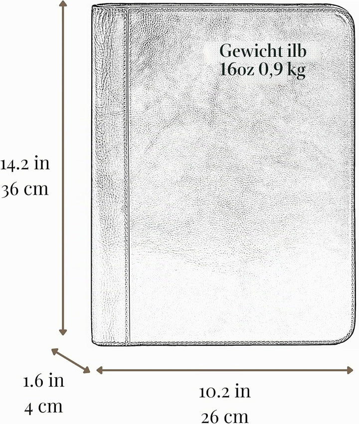 Leder Schreibmappe A4 - Konferenzmappe für Herren - Organizer Mappe - Stylische Aktenmappe - Schwarz