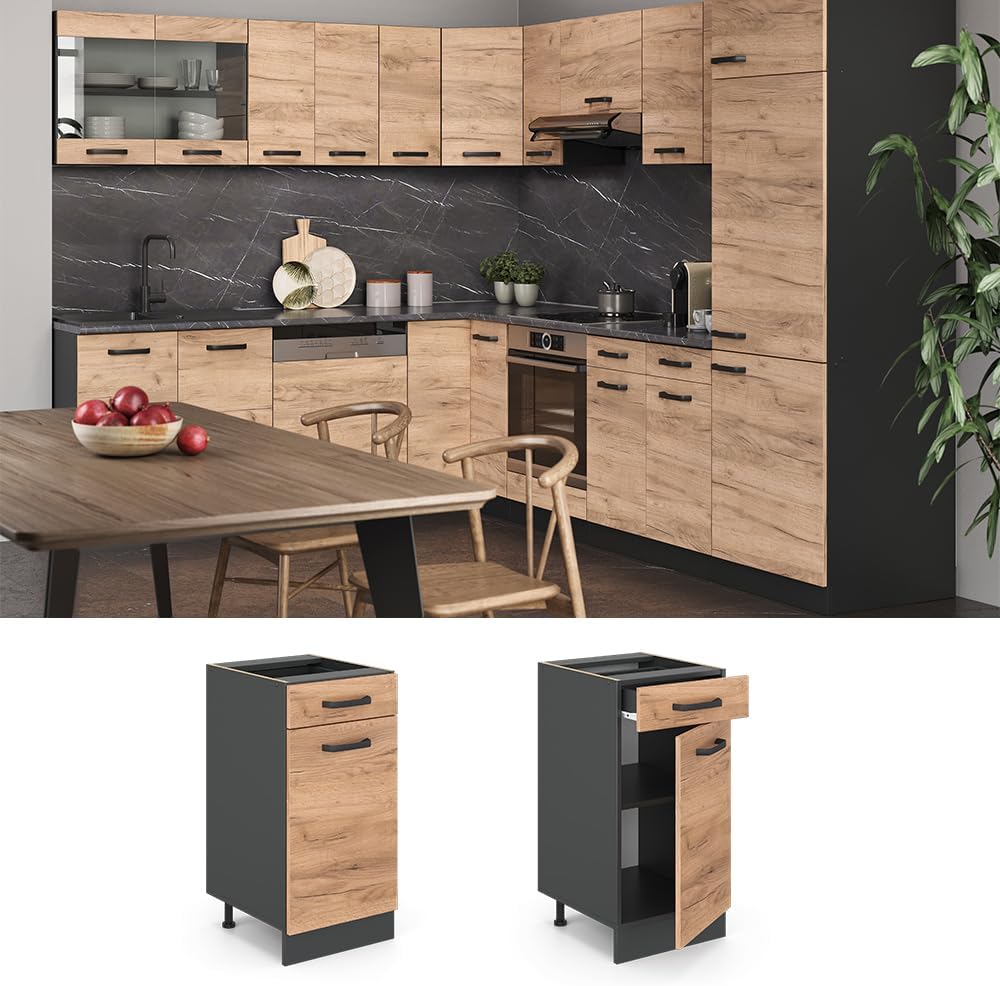 Vicco Küchenunterschrank R-Line, Goldkraft Eiche/Anthrazit, 40 cm ohne Arbeitsplatte Goldkraft Eiche