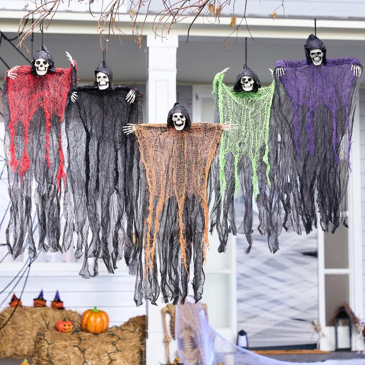 JOYIN 5 Stück Halloween hängende Sensenmänner, 70,1 cm, hängende Skelett Geister für Beste Halloween