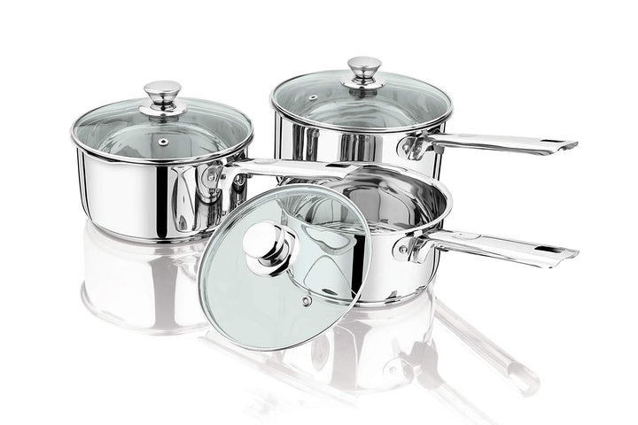 Penguin Home Topfsets 16 Cm, 18 Cm & 20 Cm Edelstahl-Kochtopf-Sets Mit Induktionskochfeld Und Glasde