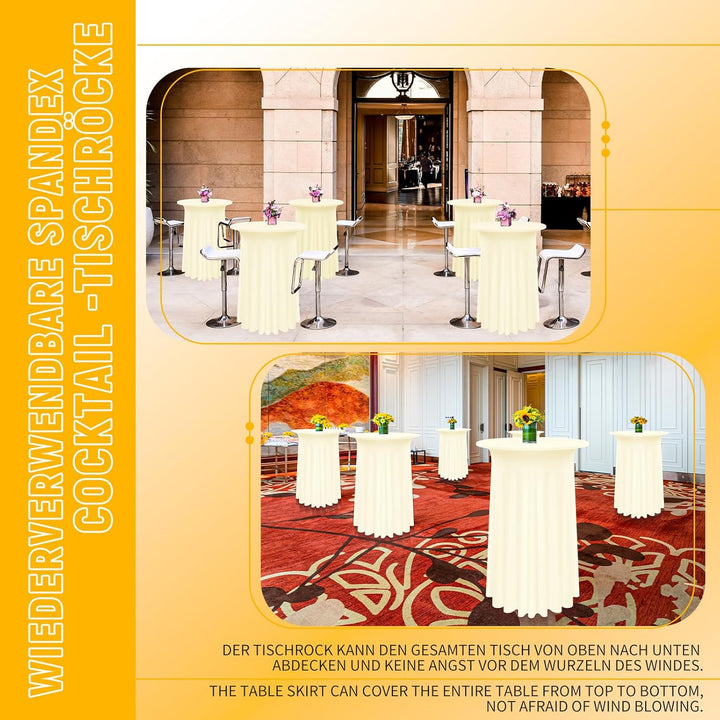 3 Packs Spandex Cocktail Tischdecke mit Röcken 80 x 110cm, beige Stretch Cocktail Tischtuch für hohe