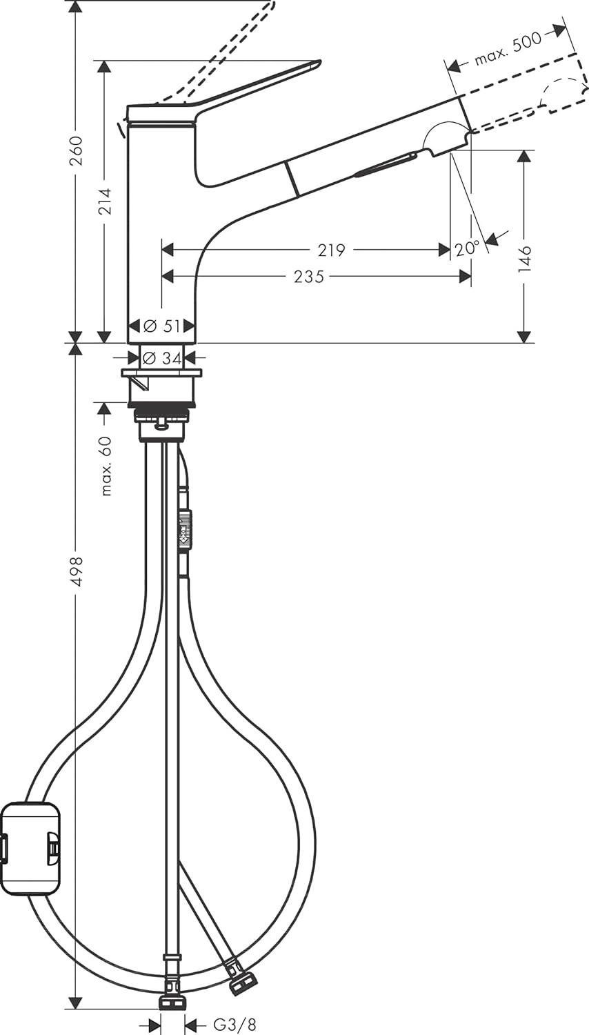 hansgrohe Zesis M33 - Küchenarmatur mit Metall Brause ausziehbar, 2 Strahlarten, Wasserhahn Küche mi