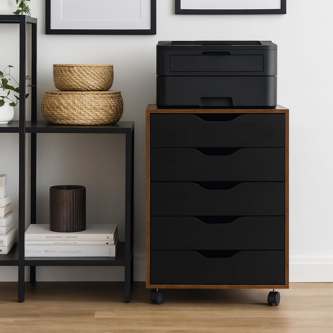 Relaxdays Rollcontainer, 5 Schubladen, HxBxT: 66,5 x 48 x 39,5 cm, Büroschrank, Aktenschrank mit Rol