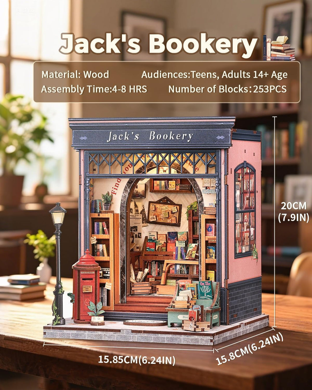 CUTEBEE Book Nook Kit - DIY Miniaturhaus Kit (Bücherregal-Szene), 3D Holzpuzzle Mini Haus Bausatz mi