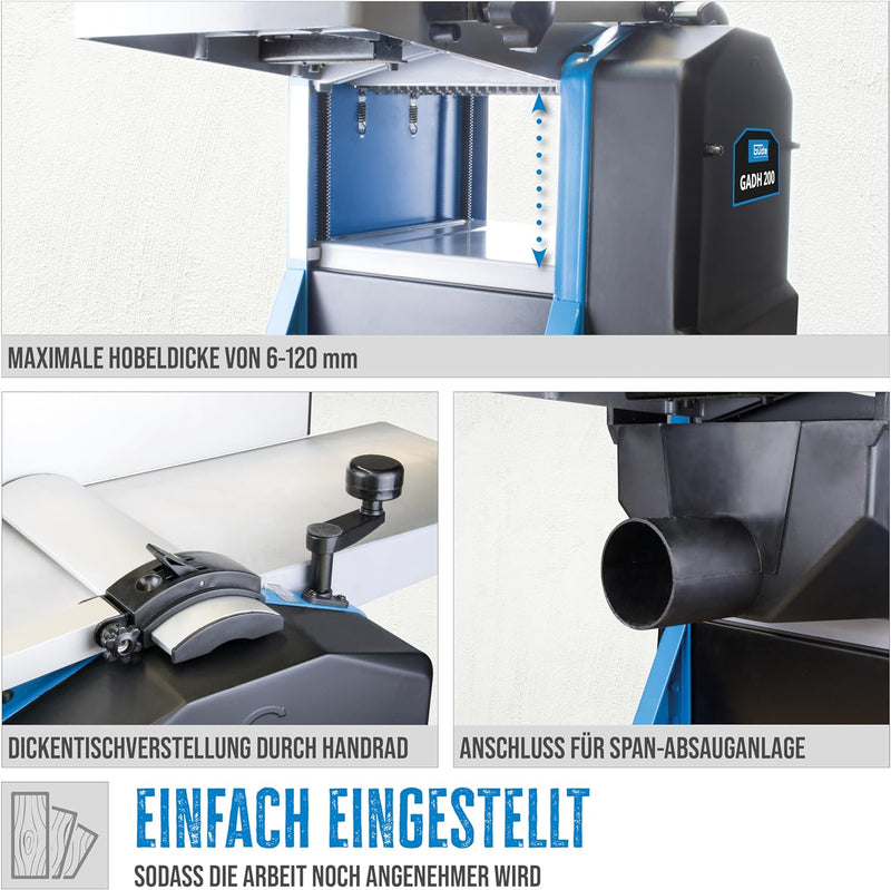 Güde 55440 Abricht- & Dickenhobel GADH 200 (Abrichttische aus Alu-Druckguss, Hobelwellenschutz, Über