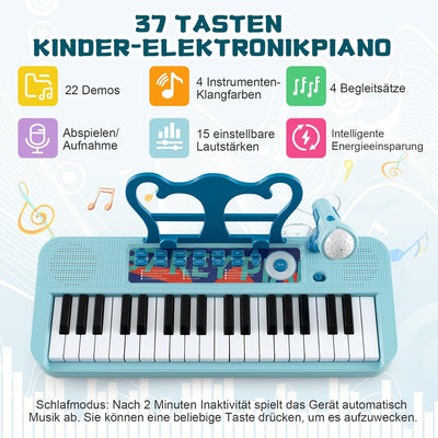 DREAMADE Kinder Keyboard, 37 Tasten E-Piano mit Notenständer & Mikrofon & Hocker, Klavier Spielzeug