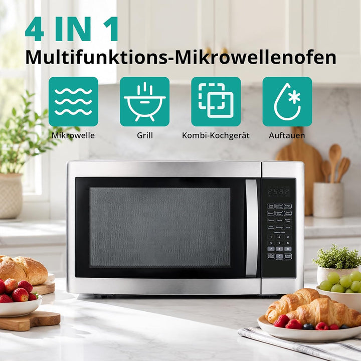 SMETA Mikrowelle Gross 42 liter, Mikrowelle mit Grill, 1100W Mikrowelle & 1400W Grill, 11 Leistungss