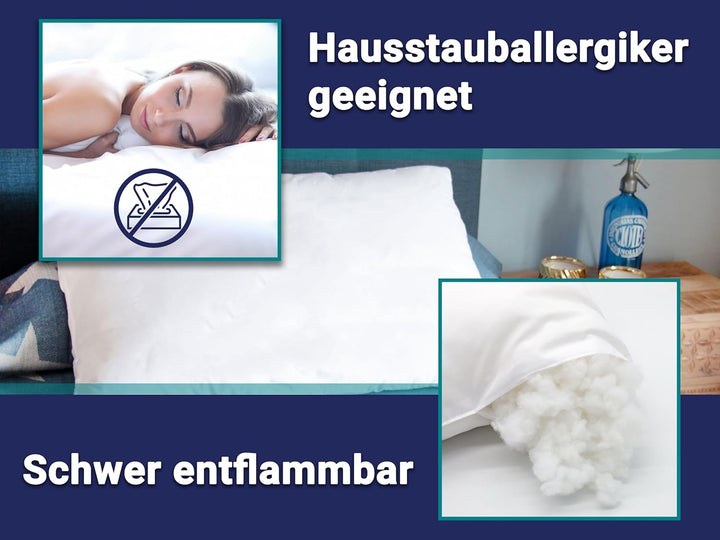 ZOLLNER schwer entflammbares Kopfkissen in 60x80 cm- Polyester - Made in Europe - waschbar bis 60°C