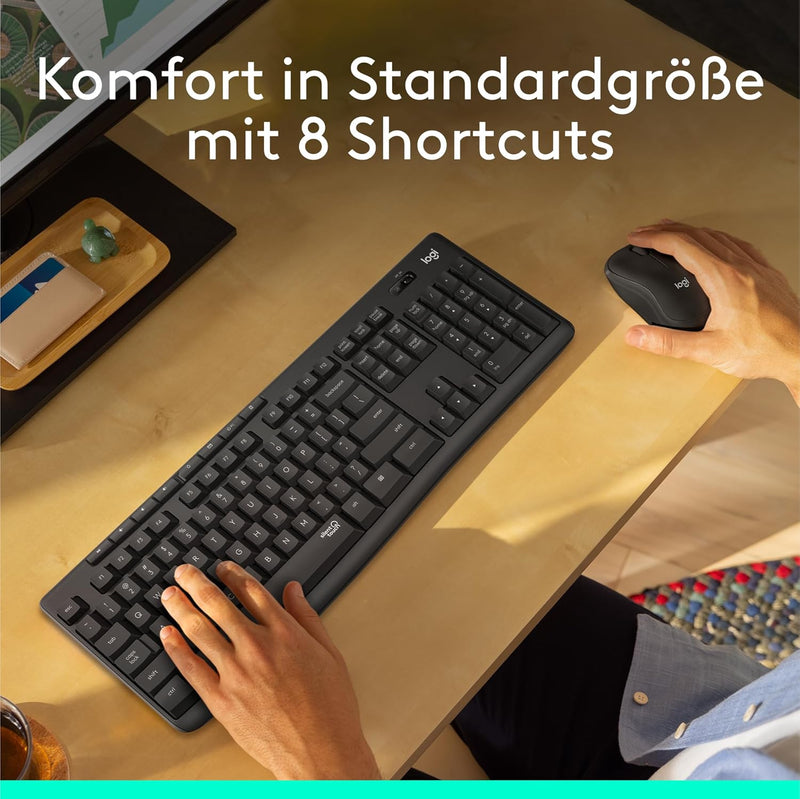 Logitech MK295 kabelloses Tastatur-Maus-Set mit SilentTouch-Technologie, Shortcut-Tasten, optischer